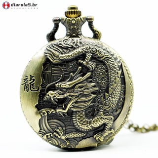 reloj de bolsillo grande de dragón con relieve estilo chino nostálgico