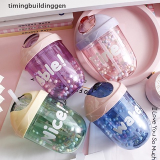 Timingbuildinggen 300Ml Cute Straw Plastic Water Bottle Bpa Free Outdoor Transparent Drinking Cup TBG (7)