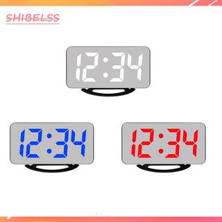 Reloj de espejo digital Dual USB brillo ajustable LED pantalla mesa alarma