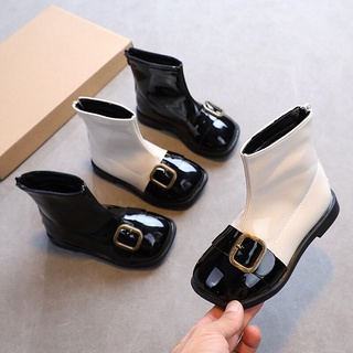 Moda niños zapatos sólido negro botas de piel 2021 nueva primavera otoño bebé botas de Metal hebilla niñas botas niños Martin botas