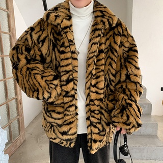 Men Leopard Winter Warm Fashion Outdoor Woolen Faux-Fur' Coat Collar OverCoat
