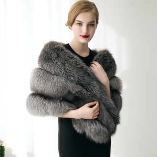 Liva Girl Women's faux Fur Collar Shawl Grey Color Soft Imitated Fox Fur (3)