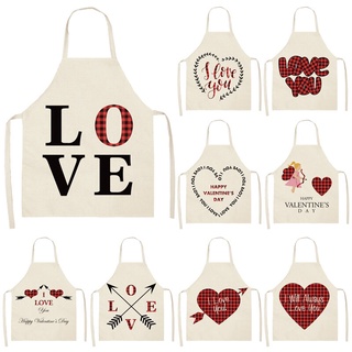 1Pcs Love Heart Love Red plaids Pattern Cleaning Home Cooking Kitchen Aprons Cook Wear Cotton Linen Adult Bibs 55*68cm W