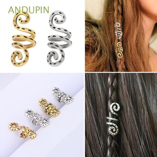 andupin unisex perlas de pelo joyería tubo de pelo dreadlock clips trenza metal espiral vintage peluca perlas/multicolor