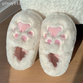 Versión coreana de lindos zapatos de felpa mujer invierno suave linda niña corazón hogar antideslizante cálido todo incluido con pantuflas de algodón con garra de gato (1)