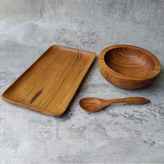 Rania SET - bandeja de madera, cuenco de madera, cuchara de madera, vajilla de madera