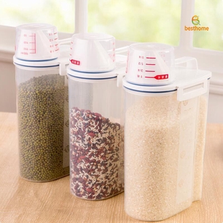 BH 2L dispensador de cereales de plástico caja de almacenamiento de alimentos de grano de arroz contenedor PP multifuncional (3)