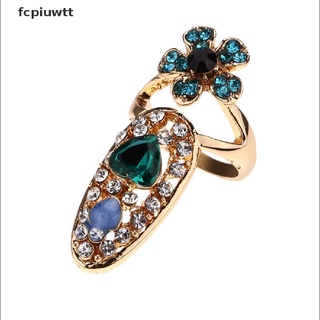fcpiuwtt mujeres elegante bowknot anillo de uñas encanto corona flor cristal dedo anillos de uñas mx (5)