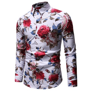 lujo floral impresión camisas de los hombres elegante vestido casual camisa masculina slim fit formal de manga larga caliente
