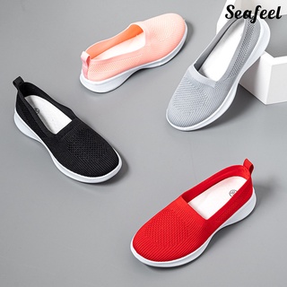 seafeel Sport Shoes Mesh Slip On Lightweight Solid Color Soft Sole Knitting Sock Sneakers Footwear