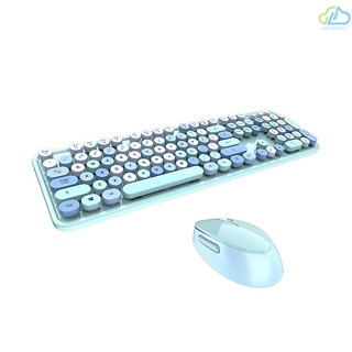 A&w Mofii dulce teclado ratón Combo de Color mezclado G teclado inalámbrico ratón conjunto de suspensión Circular llave tapa para PC portátil azul
