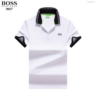 HUGO BOSS men formal black white navy-blue red short-sleeve polo-shirts summer cotton casual lapel office solid-color