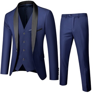 Trajes de esmoquin de boda para hombre, traje de cuello esmoquin, ajuste estándar, un solo botón, poliéster de color sólido (4)