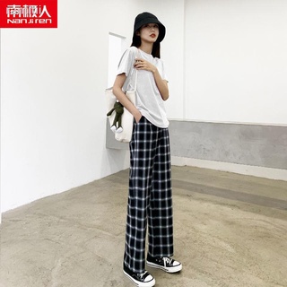 Salt lattice pants women s casual pants summer and autumn new retro fashion ladies black and white matching loose and thin wide-leg pants