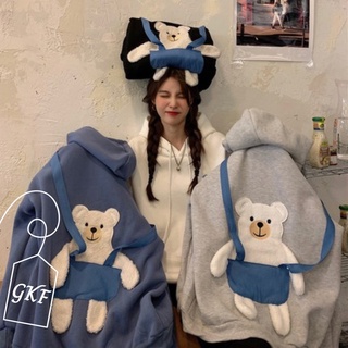 Gkf - sudadera con capucha oso azul 3D surgiendo de gran tamaño coreano importación (1)