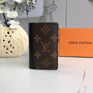 Listo para enviar tiro físico 100% original auténtico Louis Vuitton LV nuevo tarjetero para hombre M60111 cuero negro con billetera con bolsa de flores viejas