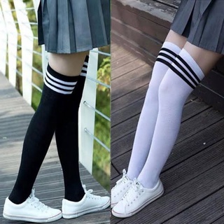 calceta larga a la rodilla con rayas moda asiatica (1)