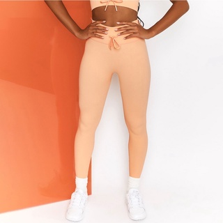 moda caramelo color yoga pantalones de ocio deportes fitness pantalones de las mujeres de cintura alta sin costuras de punto medias
