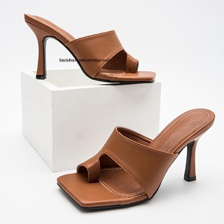 [baishangworshipcool] Womens Toe Ring Heeled Flip Flops Slip On Backless Mules Dress Shoes New Stock (8)