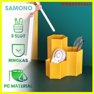 Versátil organizador de brochas de maquillaje 3 ranuras portátiles SAMONO SSB003 - amarillo