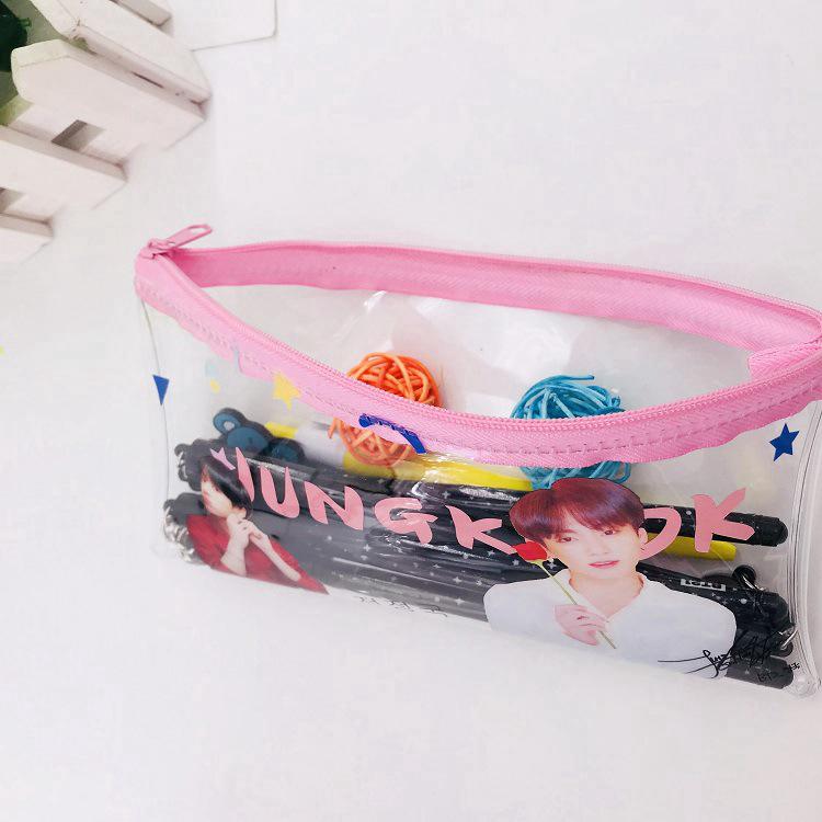 Kpop BTS - estuche transparente para lápices, diseño de cremallera, bolsa de maquillaje (7)