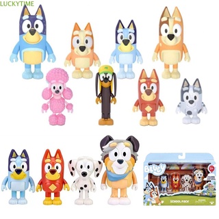 LUCKYTIME 8Pcs/Set PVC Familia Bluey Dibujos animados Muñecos para perros Figura de acción Modelo Bluey Friends Juguete de anime Decoración de escritorio Regalo de cumpleaños para niños Figura