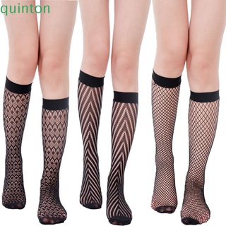 quinton moda encaje medias anti-off rodilla calcetines medias jacquard encaje sexy malla negro señoras hueco