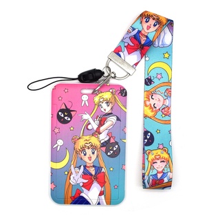 Sailor Moon Tarjeta Casos Cordón Clave Cosplay Insignia Tarjetas De Identificación Titulares Correas De Cuello Llaveros (5)