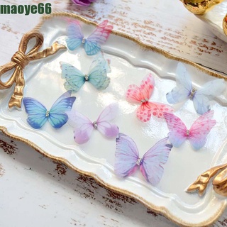 Maoye 3D mariposa Applique Multicolor joyería hacer ropa parche gasa fiesta decoración 20PCS DIY doble capa translúcido tocado embellecimiento