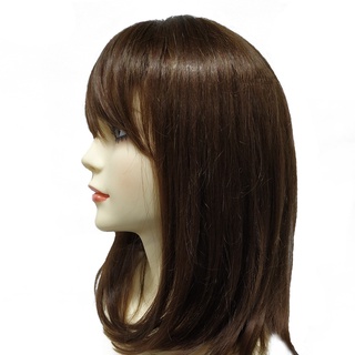 pelucas de cabello humano para mujeres, peluca de cabello natural marrón con flequillos