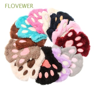 flovewer moda manoplas caliente gato pata niños guantes esponjosos invierno cálido felpa encantadora niña sin dedos/multicolor
