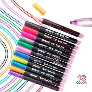 Plumones Outline Metálicos Con Contorno De Doble Linea 12 Colores Out Line Pen
