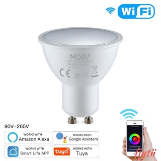 tuya WiFi Smart LED GU10 Bulbs RGBW C+W White 5W Dimmable Lamps Smart Life/Tuya Remote Control GU10 Bulbs Work with Alexa Google home fjytii