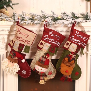 Christmas decoration gift bag christmas socks christmas stockingNew Christmas decorations linen printing creative cartoon three-dimensional old man Christmas socks gift bag linen socks (1)