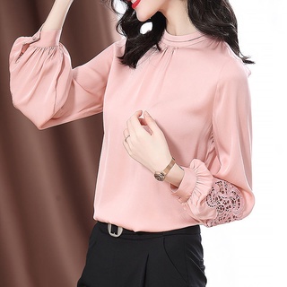 las mujeres de la moda coreana suelta hueco de manga larga floral camisa superior tt