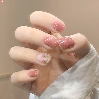 24pcs rosa flor diseño desgaste párrafo corto moda manicura parche uñas postizas ahorrar tiempo wearable parche de uñas