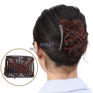mok. 1/2pcs elástico anudado doble peine clip de pelo ajustable elástico sin arrugas horquillas mujeres updo ponytail titular barrettes