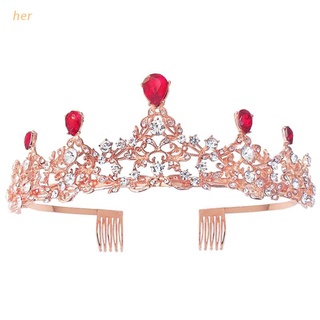 her tiaras de cristal rojo vintage rhinestone desfile coronas con peine barroco novia corona boda pelo joyería accesorios