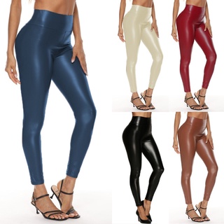 Leggings de piel sintética para mujer/pantalones de PU elásticos de cintura alta
