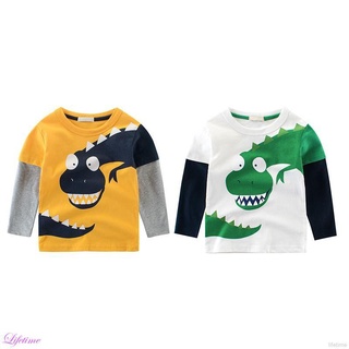Casual niños otoño primavera de dibujos animados dinosaurio de algodón de manga larga Tops T-shirt niños ropa bebé camisetas blusa