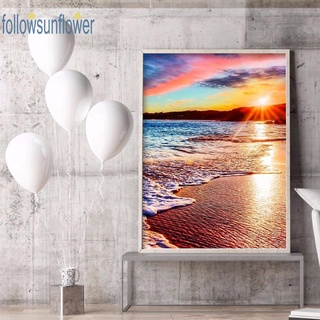 taladro cuadrado completo arte imagen diy playa puesta del sol diamantes de imitación pintura