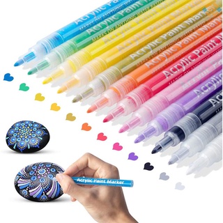 B&S juego de marcadores de pintura acrílica de 12 colores a base de agua, 0,7-2 mm, punta fina para manualidades, lienzo, cerámica, vidrio, madera, papel de piedra, Metal, Graffiti