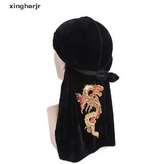 Xjmx Men Velvet Sequin Durags China Dragon Bandana Wrap Headscarf Unisex Women Turban Glory
