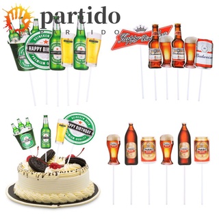 PARTIDO 6 piezas / set Bandera de pastel Verde Hornear DIY Tapa de pastel de cerveza Fiesta Rojo Decoración de bodas Feliz cumpleaños a ti. Cupcake cover/Multicolor