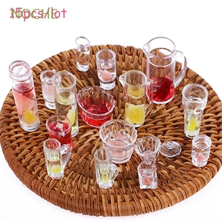 NOCHE 15PCS 1:12 Scale Transparent Dollhouse Kitchen Plate Set Miniature Cup Dish Bowl Doll Food Living Room Acrylic Toy Simulation Tableware