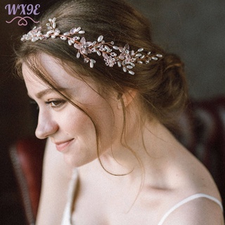 Wx9e boda diadema de novia imitación perla cristal flores vid mujeres cabeza banda accesorios para el cabello