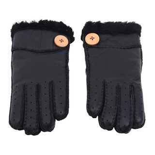Conducción de Color sólido guantes de dedo completo 1 par para las mujeres transpirable térmica piel ciclismo caliente cuero genuino (6)