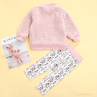 Laa6-baby Girl terciopelo Tops + Floral pantalones traje