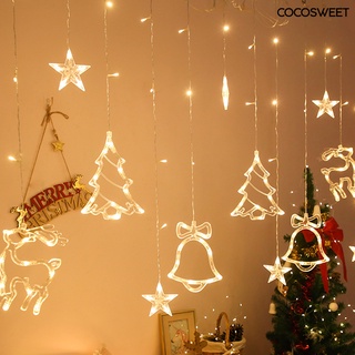 LED alce árbol de navidad estrella campana cadena de luz festiva cortina decoración de la habitación (1)