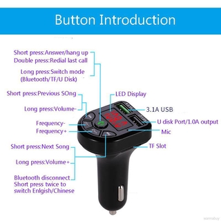 Bluetooth 5.0 FM transmisor Kit de coche modulador MP3 reproductor de Audio inalámbrico receptor de Audio Dual USB cargador rápido 3.1A (8)
